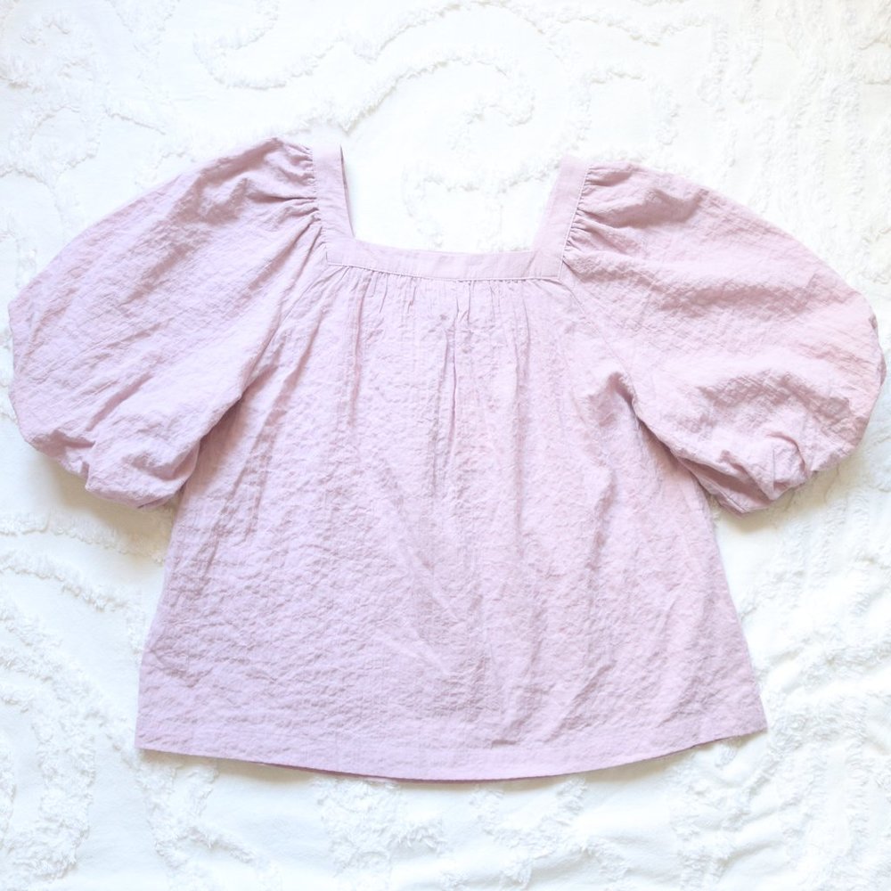A New Day | Romantic Boho Linen Puff Balloon Short Sleeve Square Neck Summer Top - Picture 5 of 11